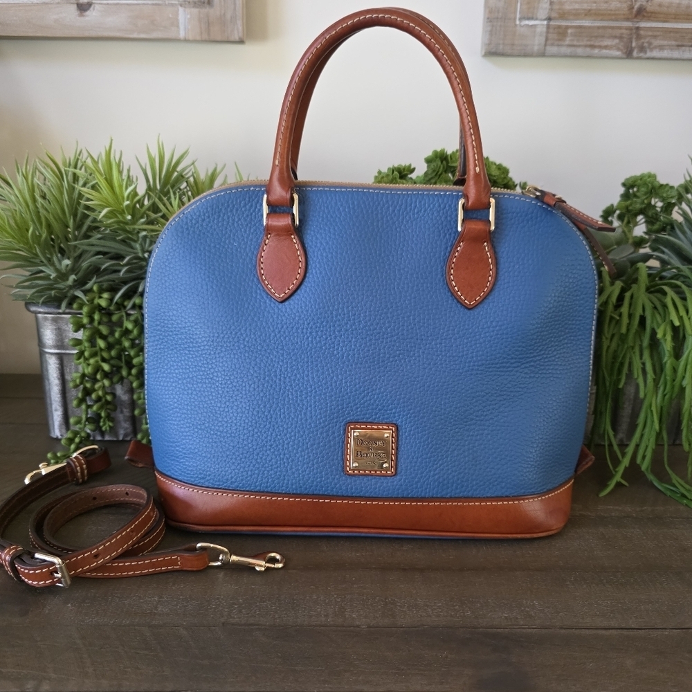 Dooney & Bourke Pebblegrain Zip Top Dome Satchel/Crossbody In The Color Jeans